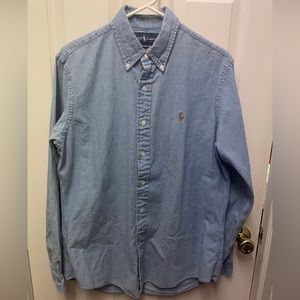 Ralph Lauren Mens Custom Fit Chambray Long Sleeve Button Down Shirt Blue Size M